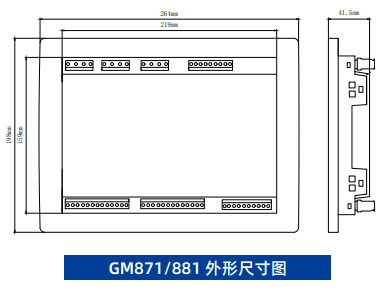 GM871 and GM881 outline and panel opening drawing